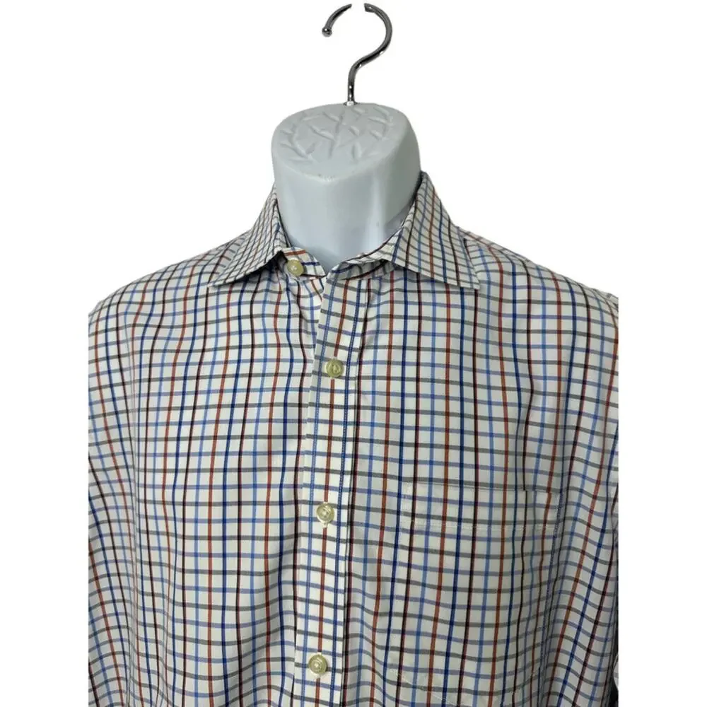 Banana Republic Non-Iron Classic Fit White Blue Red Check Button Up Shirt Medium